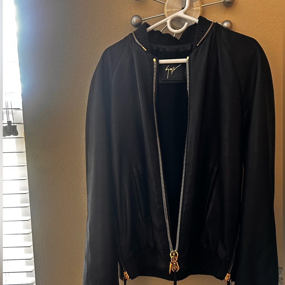 GIUSEPPE ZANOTTI HOODED NAPPA LEATHER BOMBER JACKET with Crystal Chains